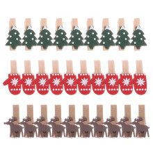 90 Pcs Cartton Julklappar Tomte Träklämmor Lilla Träkläder Fotopapper