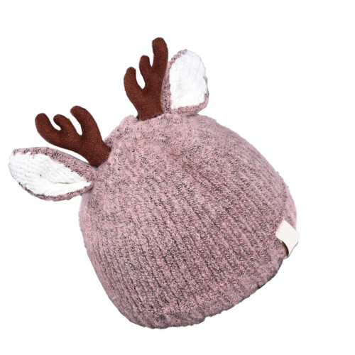 2St Barn Ullmössa Rosa Varm Stickad Med Renhorn