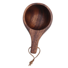 Kuksa de madera hecha a mano, recipiente para bebidas de madera natural con cordón de cuero para uso portátil al aire libre, taza rústica de