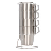 Tazas de acero inoxidable duraderas aptas para uso alimentario, tazas de café apilables de acero inoxidable con doble pared aislante para bebidas