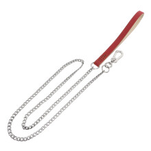 Stainless Steel Kedja Hundslinga Med Skummatt Läderhandtag