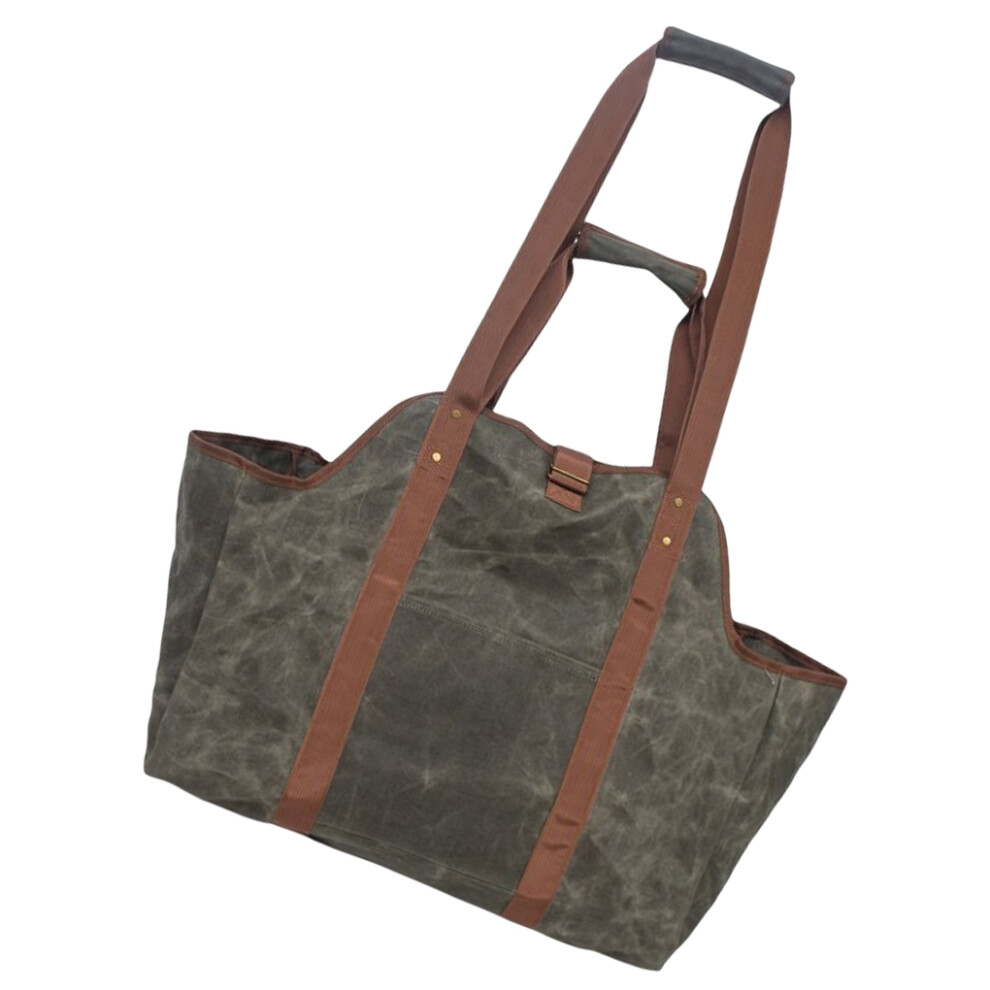 Wax Canvas Tote Log Carrier Firewood Hay Carrying Organizer Bag for