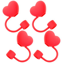 4St Hjärtformade Sugrörspluggar Röda PVC Sugrörstips För Fest