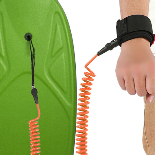 Orange 5.5mm Coiled Wrist Leash for Bodyboard Surfing, 5ft 2