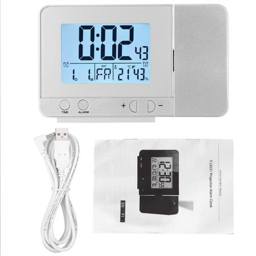 LED Multifunktionsprojektionswecker Temperaturanzeige USB Silber 1