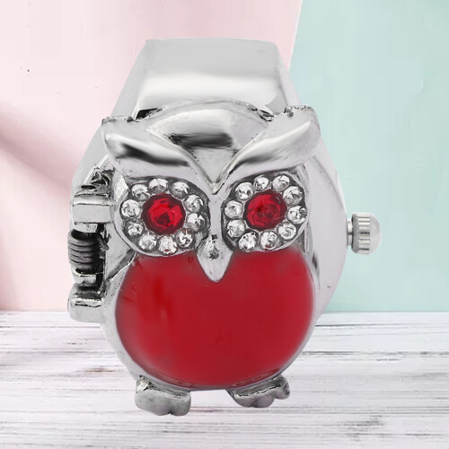 Red Owl Pattern Finger Ring Watch, Quartz, 24mm, Unisex 2