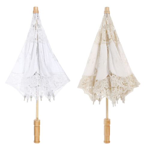 2St Elegant Bröllopsparasol I Spetsdetaljer 1