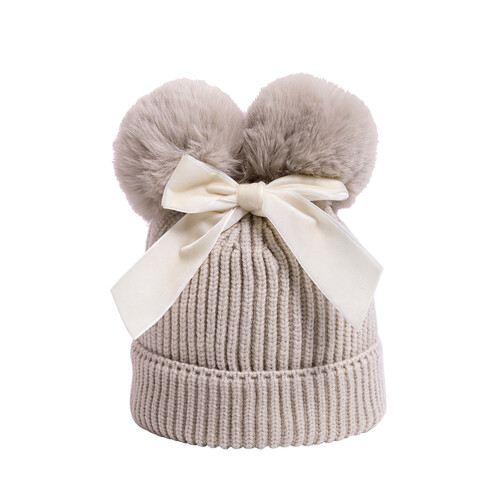 2St Barnmössa Stickad Beige Vinter Varm