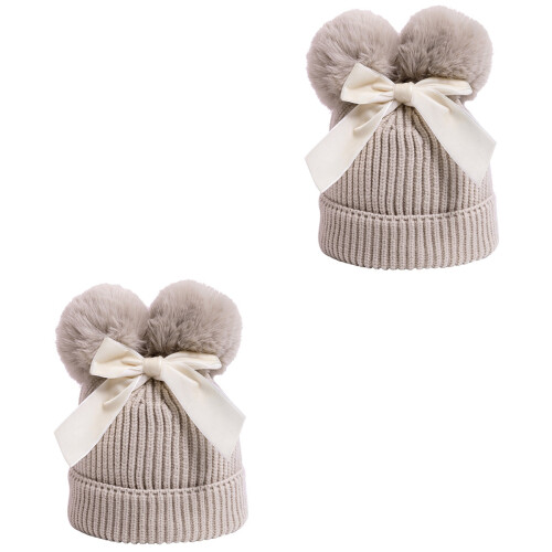 2St Barnmössa Stickad Beige Vinter Varm 2