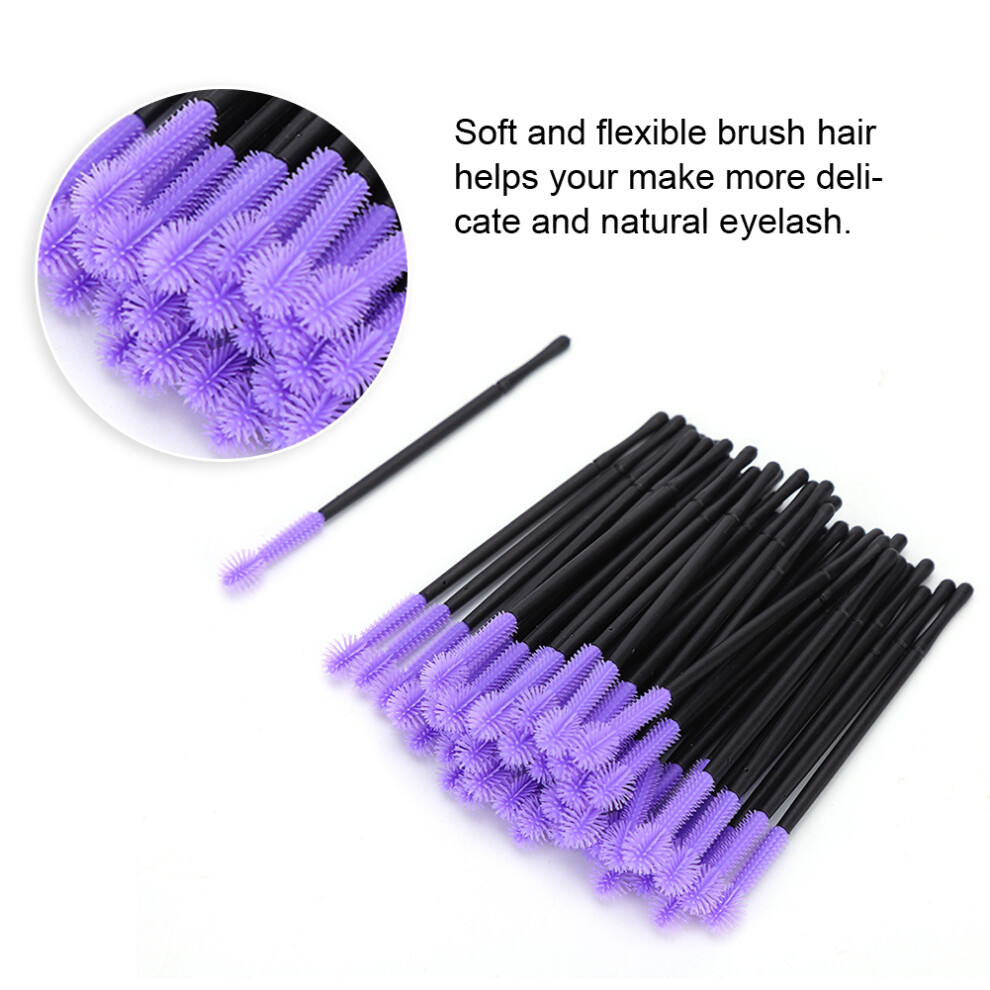 Purple 50Pcs Silicone Disposable Eyelash & Mascara Brushes Makeup Applicators