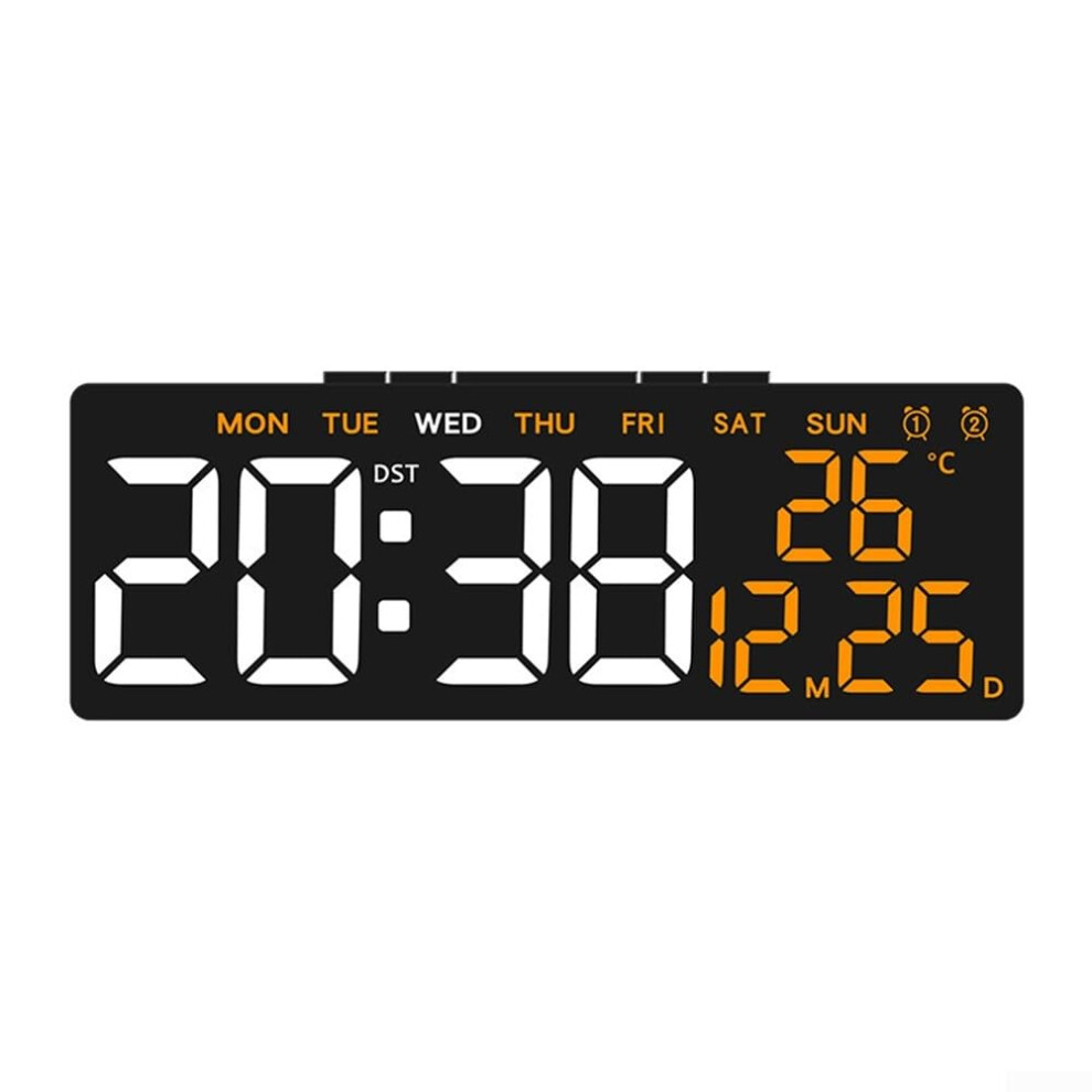 Digital Led Alarm Clock Usbpowered, Date And Day Of Week Display, Temperature Readout, Adjustable Brightness, Orange
