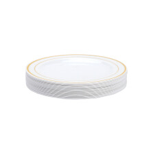 Assiettes élégantes pour réceptions, en plastique résistant, dorées et blanches, idéales pour les banquets, mariages et anniversaires, de