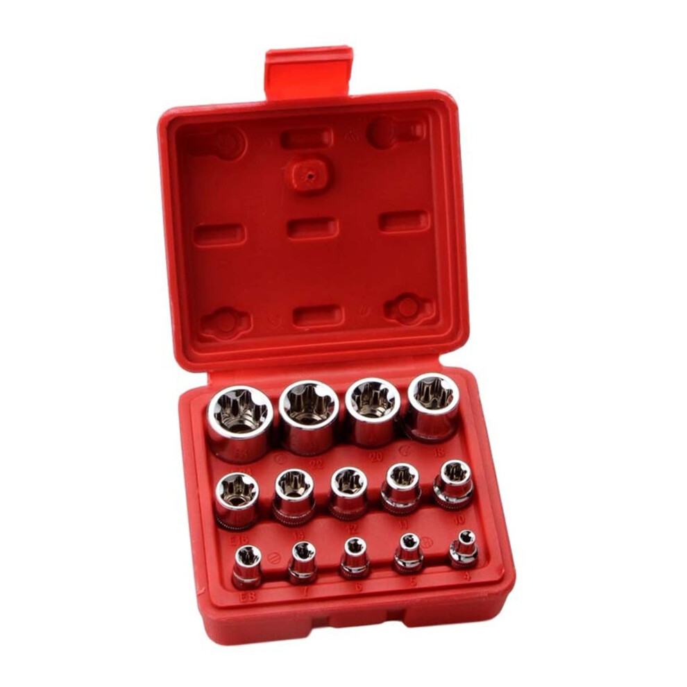 14Piece E Torx Female Bit Socket Set 1/2In Drive, 3/8In Drive, 1/4In Drive E4e24 9067246987862
