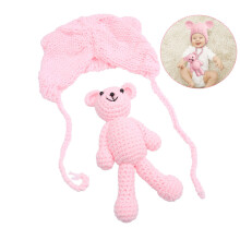 Nya Fotoprops För Nyfödda Stickad Hatt Leksaksbjörn (Ljust Rosa)