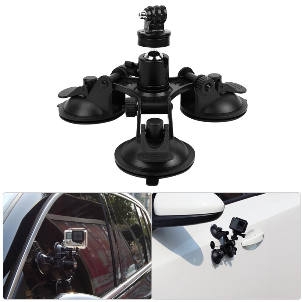 Triple Suction Cup Mount With Ball Head For Action Cameras, 19Cm Black 9401363355430