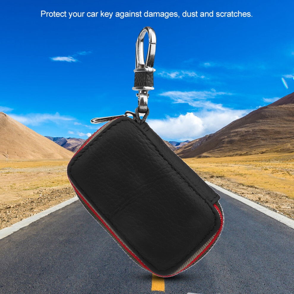 Pu Leather Car Key Case Cover Fob Holder With Zipper, & Black/Red 4101363356189