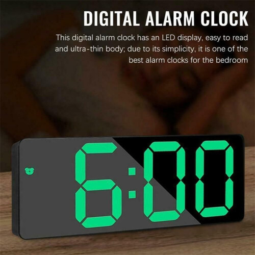 Digital Alarm Clock With BuiltIn Makeup Mirror, MultiPurpose Bedside Clock, Adjustable Brightness, Green 1