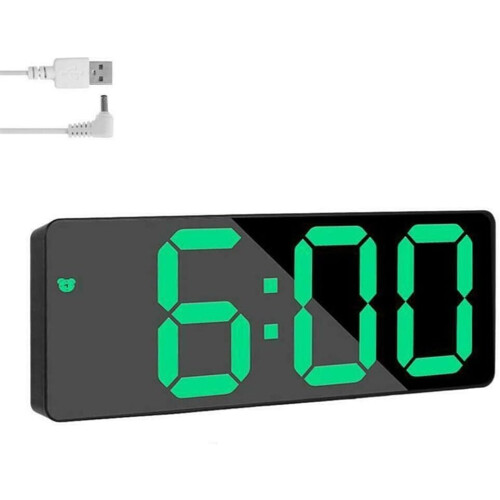 Digital Alarm Clock With BuiltIn Makeup Mirror, MultiPurpose Bedside Clock, Adjustable Brightness, Green 2