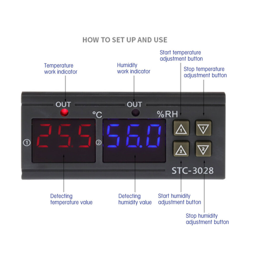 Temperature & Humidity Monitoring Device Stc-3028 Digital 24V Easy Read Display 3131363358402