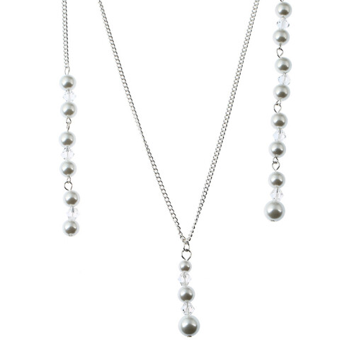 3St Silver Elegant Pärlhalsband Lång Pärlbackdrop Kvinnor Prom