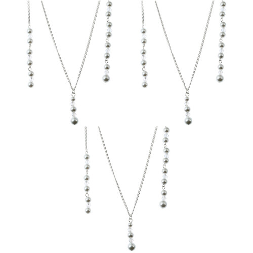 3St Silver Elegant Pärlhalsband Lång Pärlbackdrop Kvinnor Prom 2