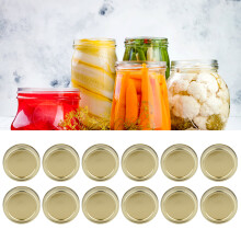 XH00176 Gold 12pcs 70mm Regular Mouth Lids for Foods &amp; Beverages