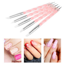 Clay and Nail Design 5-teiliges Doppelkopf-Silikon-Dotting-Pinsel-Set Rosa