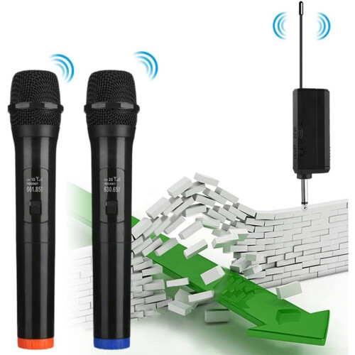 Karaoke Compatible UHF Wireless Microphone Set Dynamic Handheld Design 30 Meter Range (1 To 1) 2
