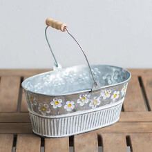 Vintage präglad blomkruka med präglad tusensköna, krukor i galvaniserat järn med rustik charm för dekorativa blomsterarrangemang (20*16*8 cm)