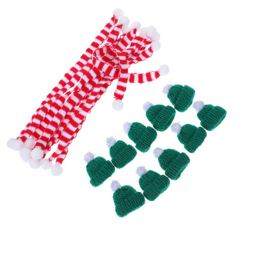 10 Set Miniatyr Stickade Halsdukar Mösor 23 Cm För Vinflaskor