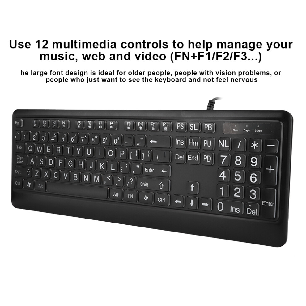 Ergonomic Usb Multimedia Keyboard Backlight 104 Keys For Elderly White 8401363374586