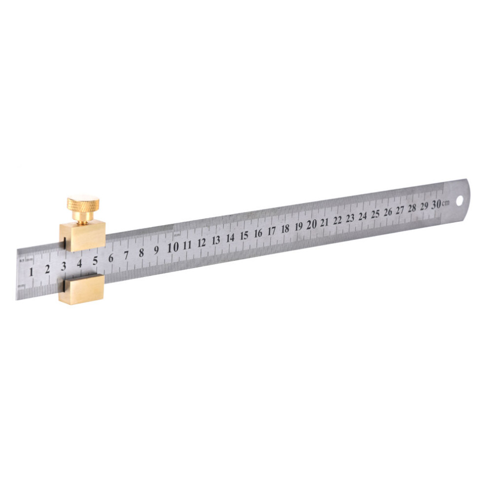Dual-Scale 30Cm Steel Ruler With Slide Block For Accurate Measurements 5041363374549