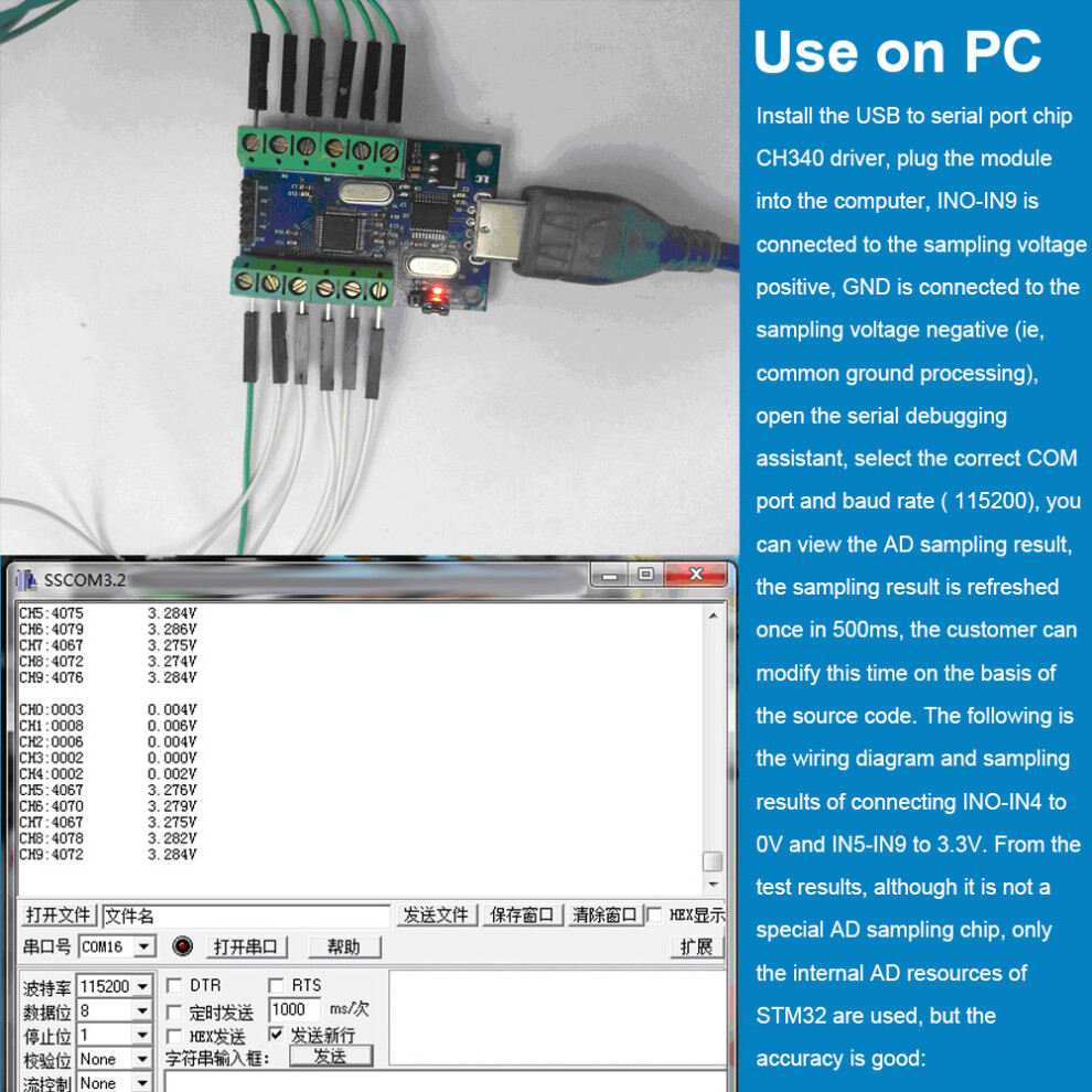 12Bit 10 Channel Usb Data Acquisition Module For Stm32 Uart Adc Interface 5071363377189
