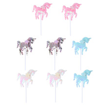 8Pièces Décorations Gâteau Licorne Tissu Couleurs Assorties