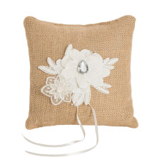 Ring Cushion Jute Wedding Hessian Pillow Rustic Lace Flowers Rustic Wedding Accessory Model 4#