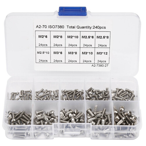 240pcs Hex Socket Screw Set Stainless Steel M2 M3 M25 Assorted Sizes UK 1