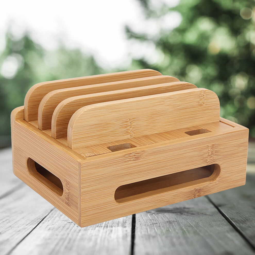 4-Slot Bamboo Stand & Cord Organizer For Tablets And Smartphones 4241363386509
