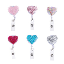 6Pcs Assorted Color Heart Badge Reels Plastic Id Holder Cartoon Clips