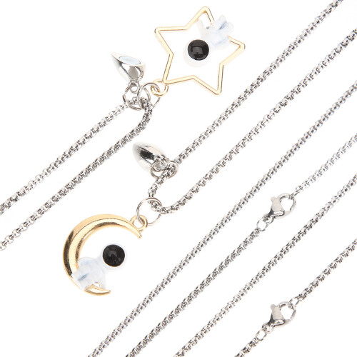 3 Par Måne Matchande Metalhalsband För