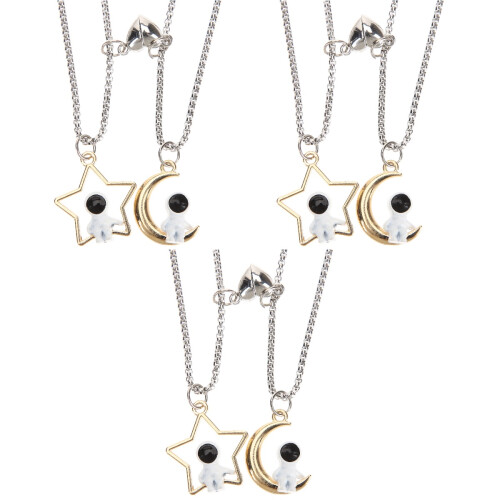 3 Par Måne Matchande Metalhalsband För 2