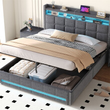 5ft King Upholstered Bed with Hydraulic Storage