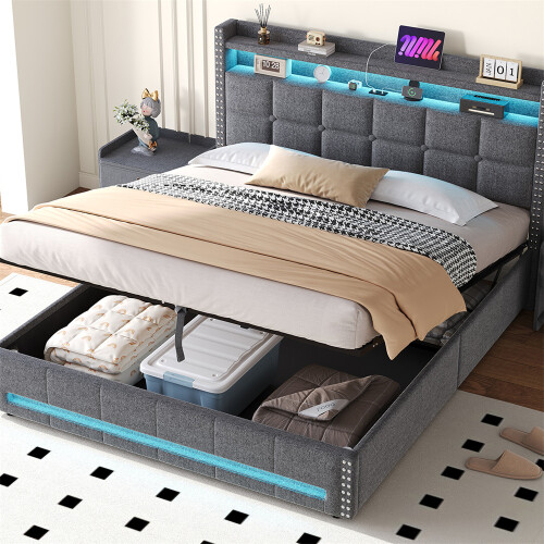 5ft King Upholstered Bed with Hydraulic Storage