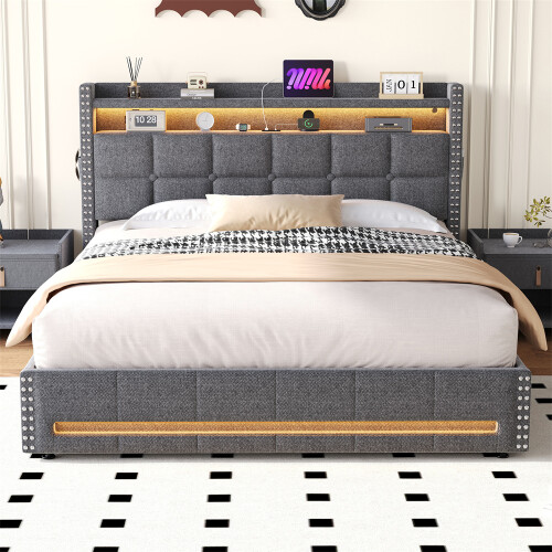 5ft King Upholstered Bed with Hydraulic Storage 2