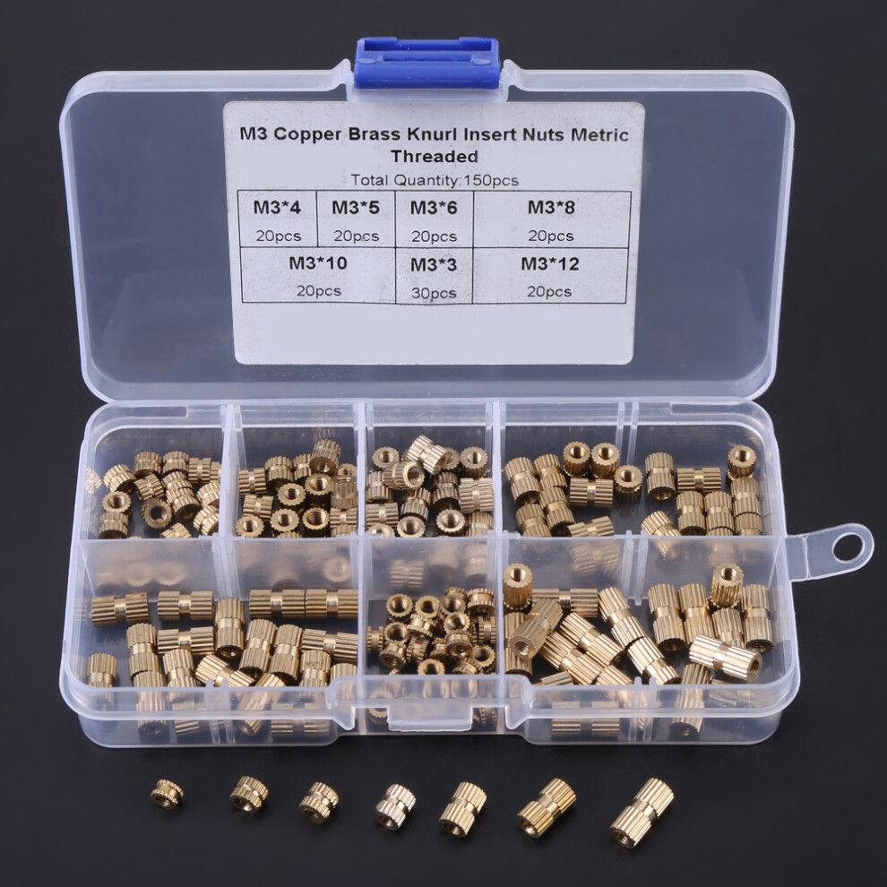 Organized 150Pcs M3 Brass Knurl Insert Nuts Kit With Storage Box 9341363392199