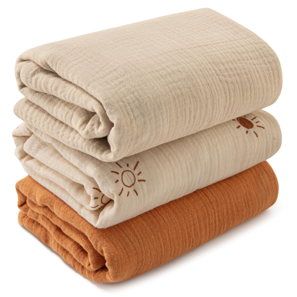 Muslin Swaddle Cloths For Newborns, Pack Of 3 Large 95 X 100Cm Baby Blankets - Swaddle Blanket, Burp Cloths, Essential Items For Baby Soarwg Kids