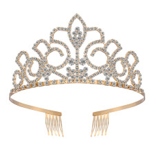 Ljusande Kristallstenar Kroon Diadem Huvband (Guld)