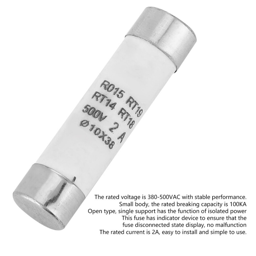 10X38mm Cylinder Fuses 10Pcs High Capacity 380-500Vac 2A With Indicator Device 8421363398009