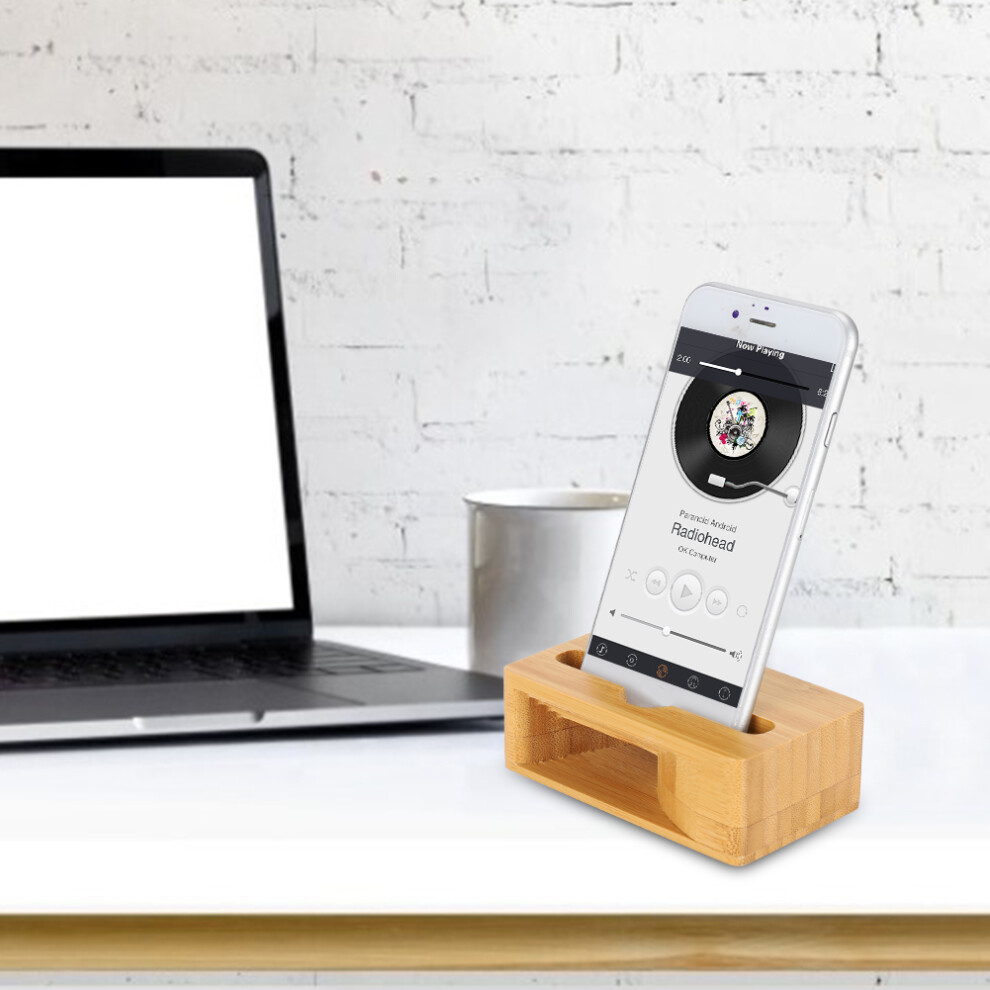 Bamboo Phone Stand With Sound Amplifier Wooden Desk Dock Accessory 9421363400060