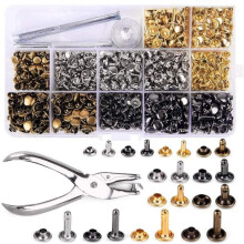 Leather Rivets Double Cap, 3 Sizes, 4 Colors, 4 Fixing Set Tools Included For DIY Leather Craft Kit