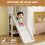 White Solid Wood Bunk Bed with Storage Stairs &LED 7